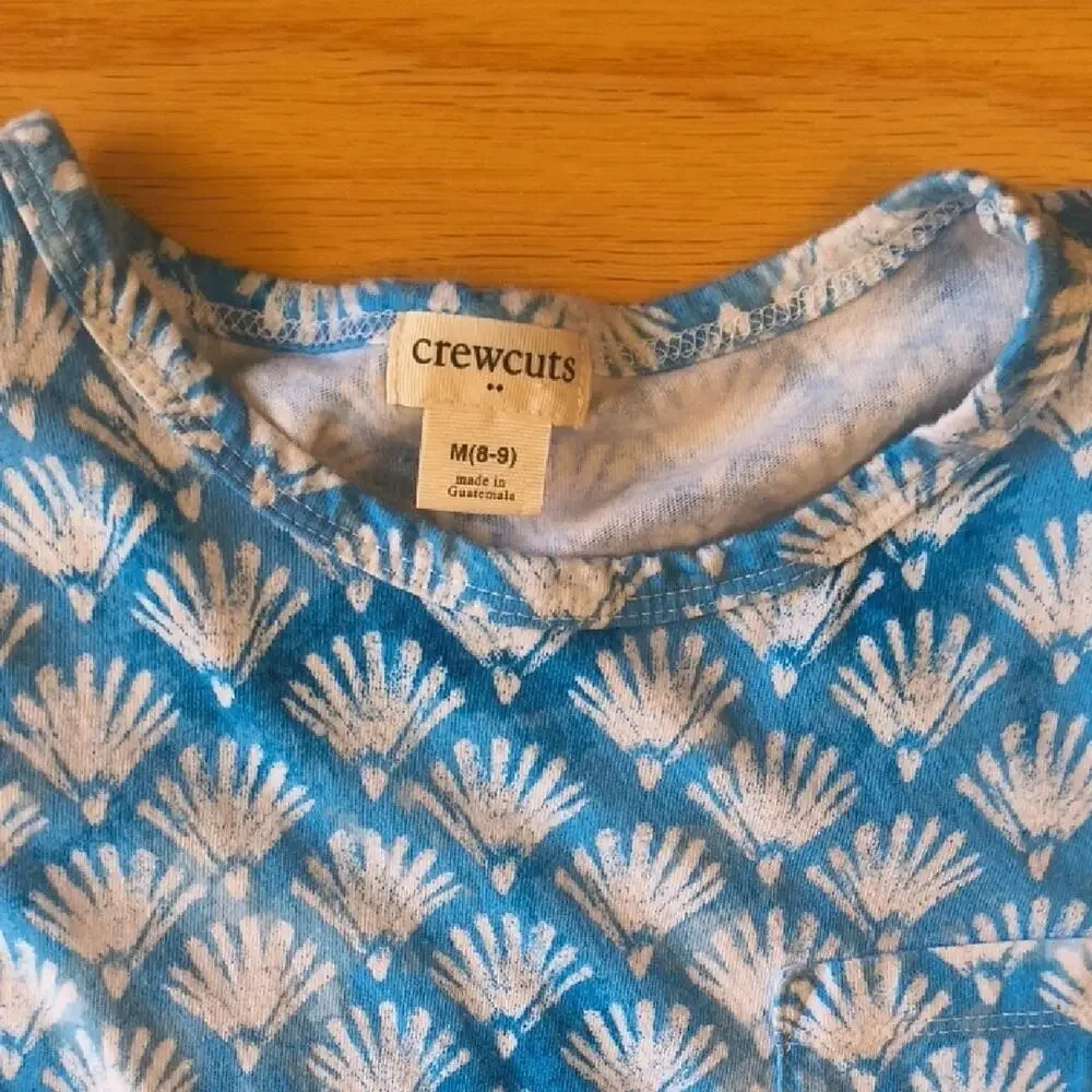 Crewcuts, Ocean Blue Seashells Cotton Shiftdress, Size 8-9 Good-stain